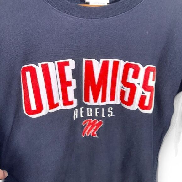 90s Champion Reverse Weave Ole Miss Embroidered Patch Crewneck Sweatshirt Sz L - Picture 3 of 6